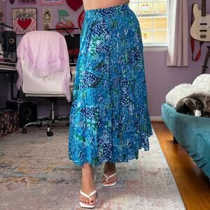 Vintage 90s / Y2K blue and white funky print boho maxi skirt